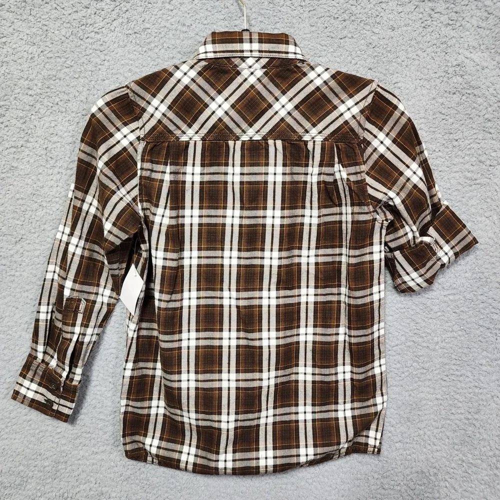 Pure Stuff Boys Button Brown Flannel Shirt Size 8‎ Large Long Sleeve NWT